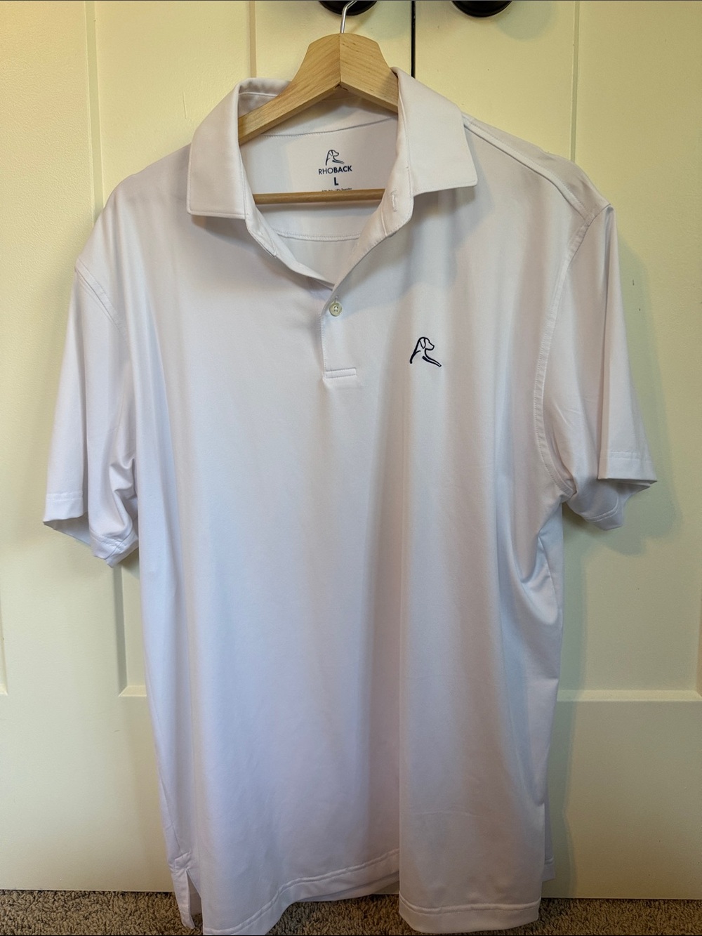 Rhoback Men’s White Polo with Embroidered Logo